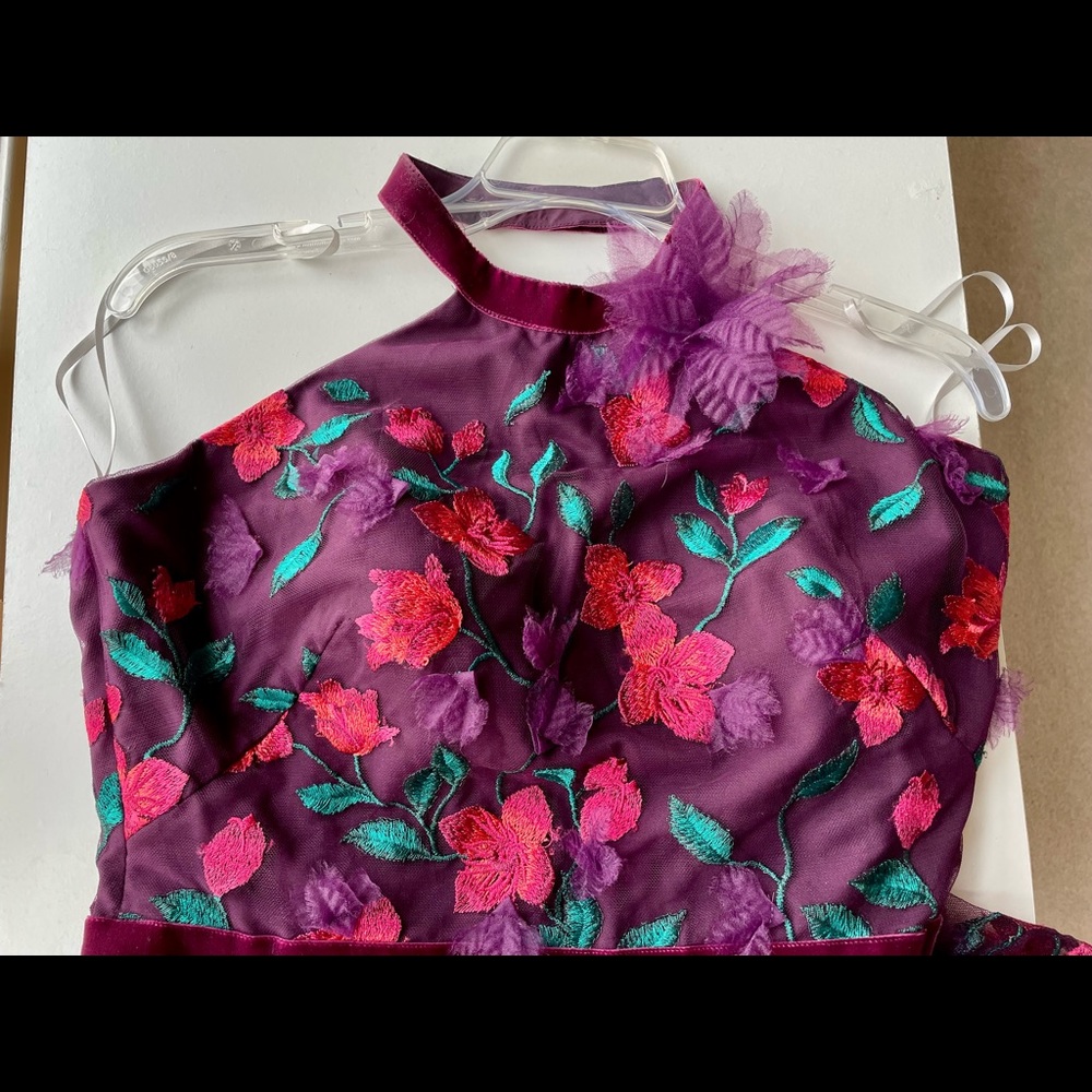 Marchesa Notte Dress Purple 3D Flowers Stunning Size 10